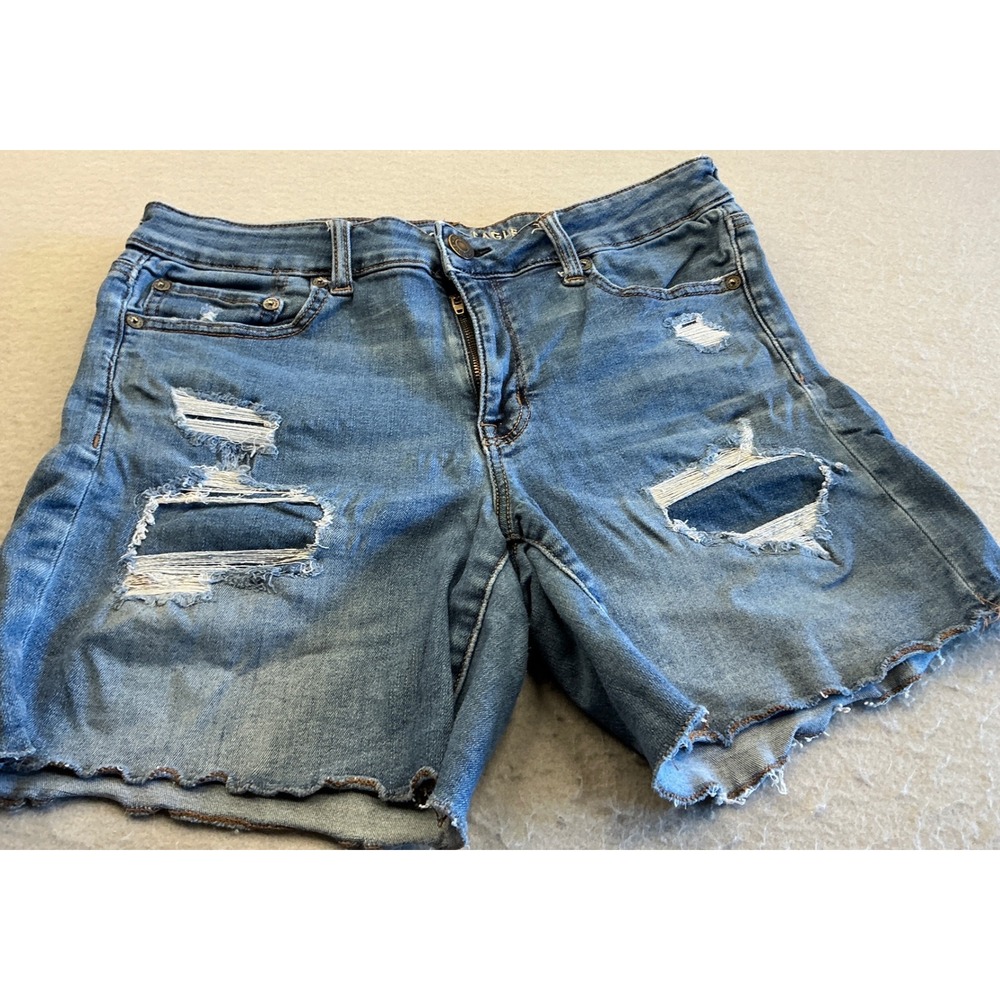 American Eagle Distressed Denim Shorts Raw Hem Blue Womens Size 12 Casual Summer